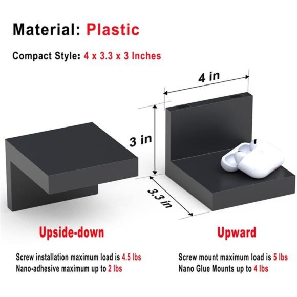 7-Pack Small Floating Shelves for Wall by RicherHouse, Plastic Black Shelf 4 - Picture 3 of 7